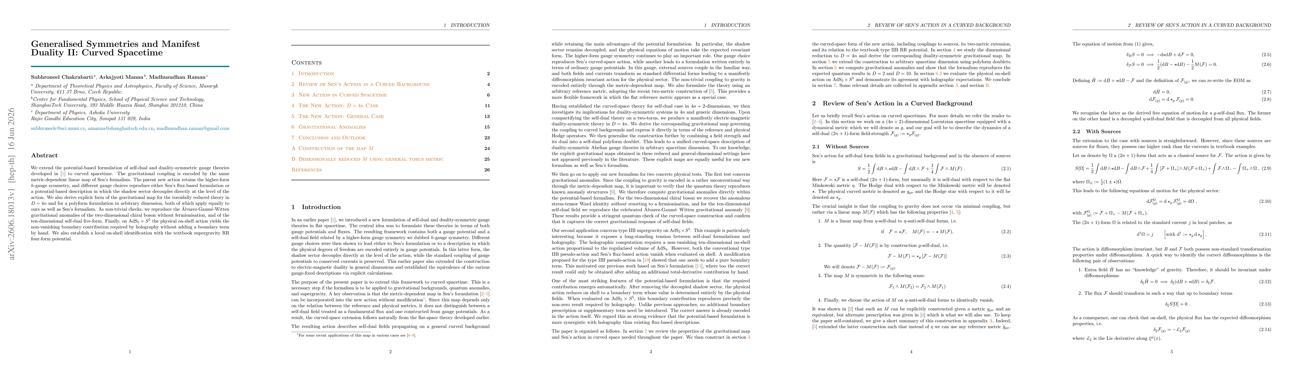 Thumbnail for Generalised Symmetries and Manifest Duality II: Curved Spacetime