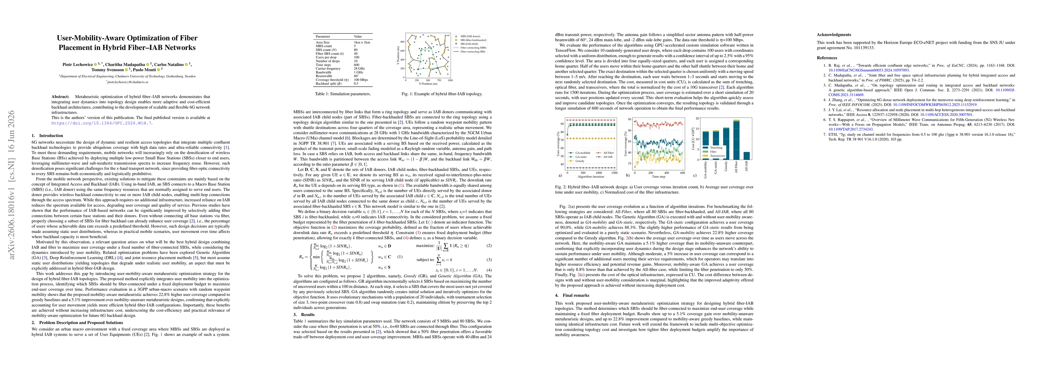Thumbnail for User-Mobility-Aware Optimization of Fiber Placement in Hybrid Fiber-IAB Networks
