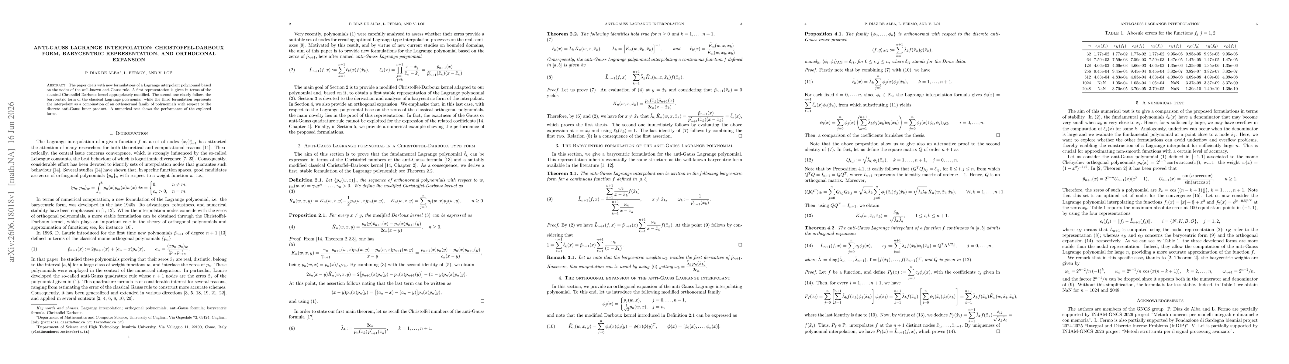 Thumbnail for Anti-Gauss Lagrange interpolation: Christoffel-Darboux form, barycentric representation, and orthogonal expansion