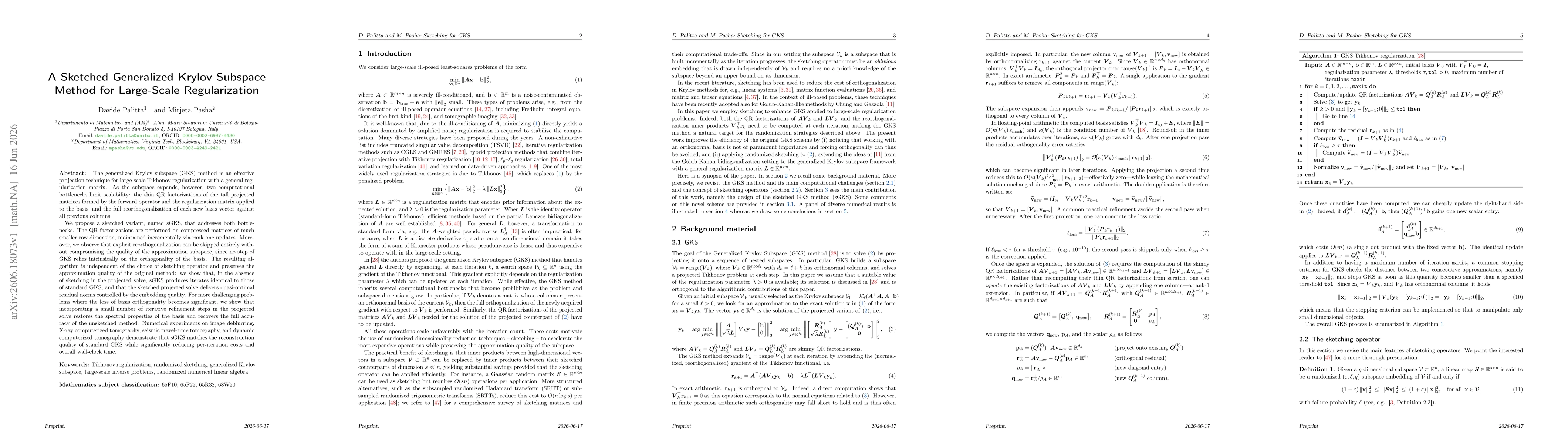 Thumbnail for A Sketched Generalized Krylov Subspace Method for Large-Scale Regularization