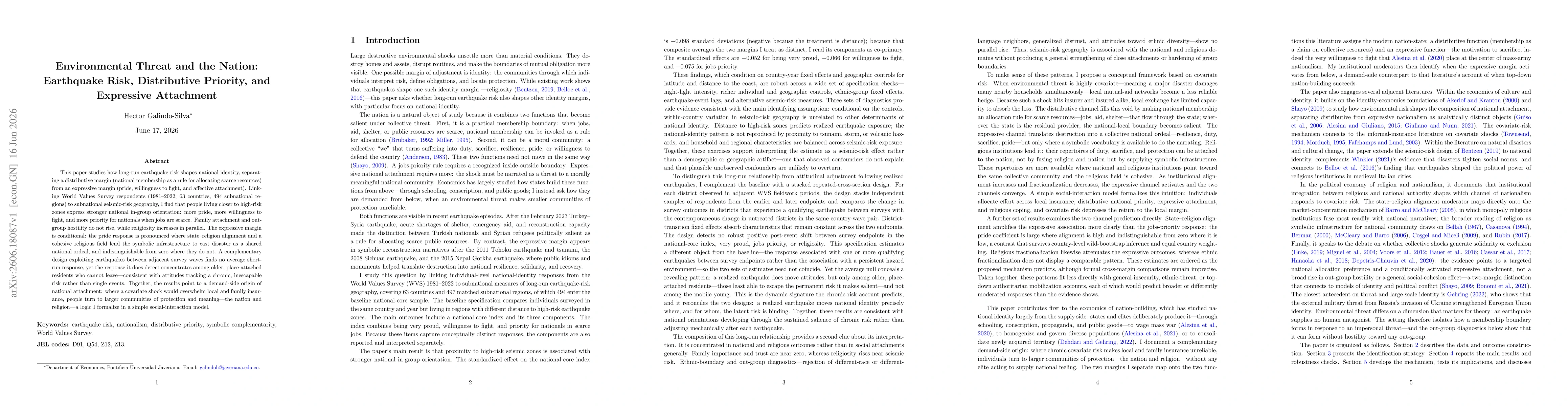 Thumbnail for Environmental Threat and the Nation: Earthquake Risk, Distributive Priority, and Expressive Attachment