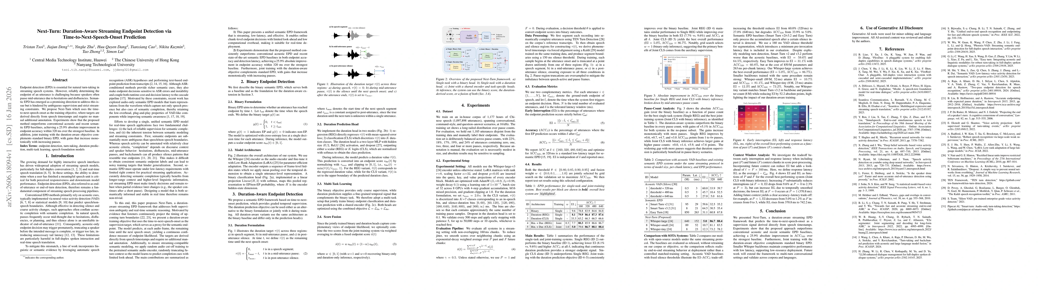 Thumbnail for Next-Turn: Duration-Aware Streaming Endpoint Detection via Time-to-Next-Speech-Onset Prediction