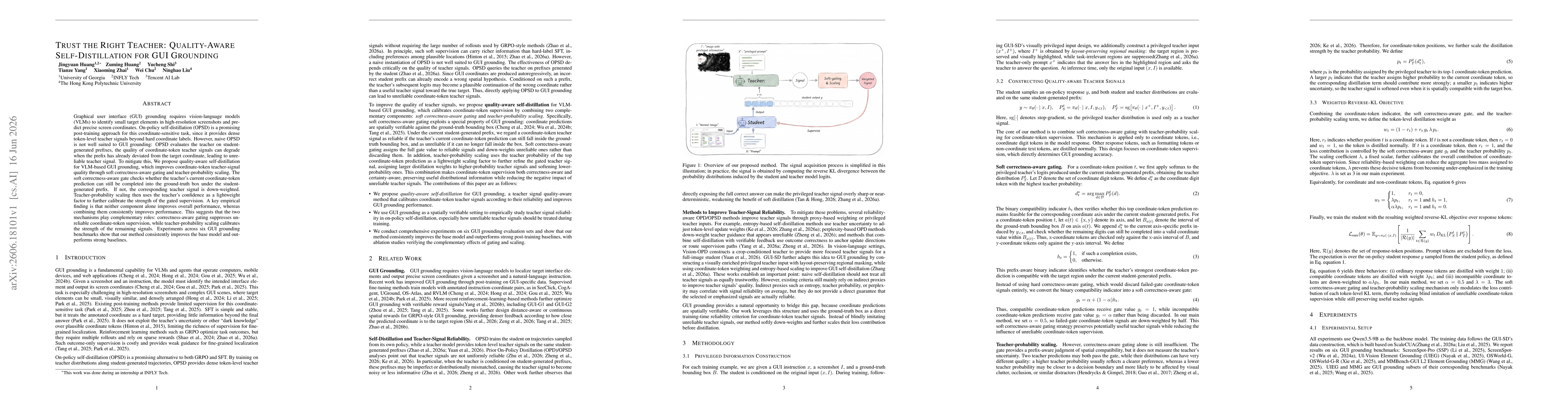 Thumbnail for Trust the Right Teacher: Quality-Aware Self-Distillation for GUI Grounding