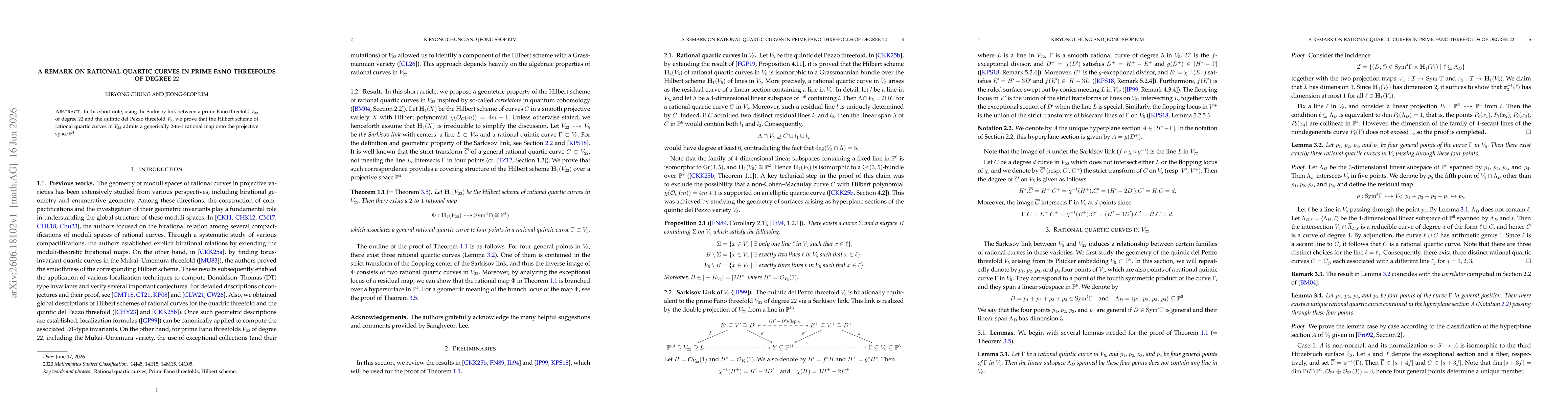Thumbnail for A remark on rational quartic curves in prime Fano threefolds of degree $22$