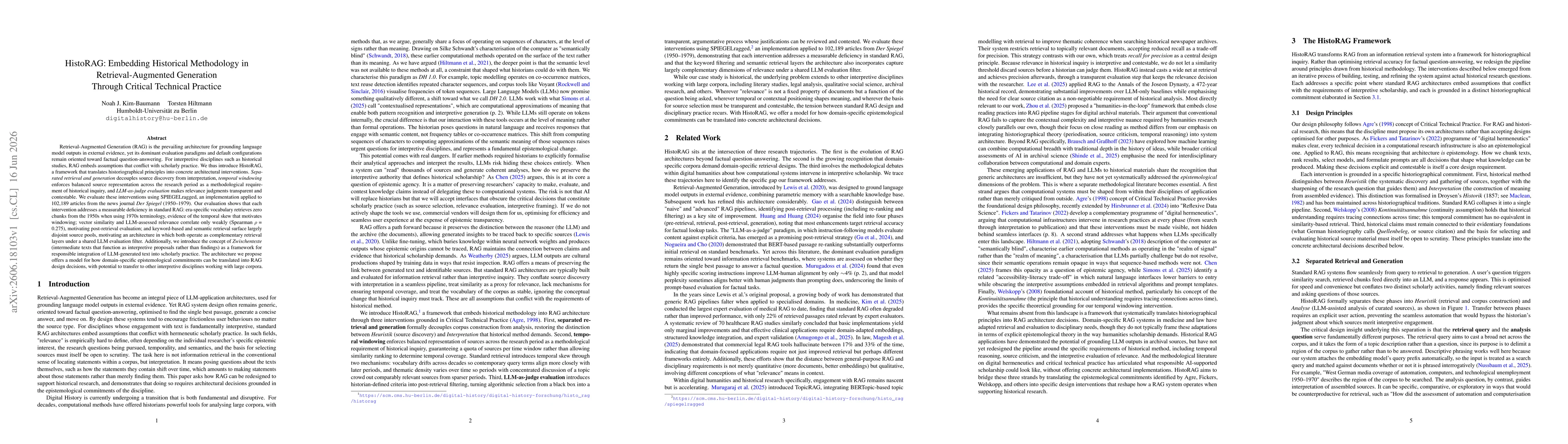 Thumbnail for HistoRAG: Embedding Historical Methodology in Retrieval-Augmented Generation Through Critical Technical Practice