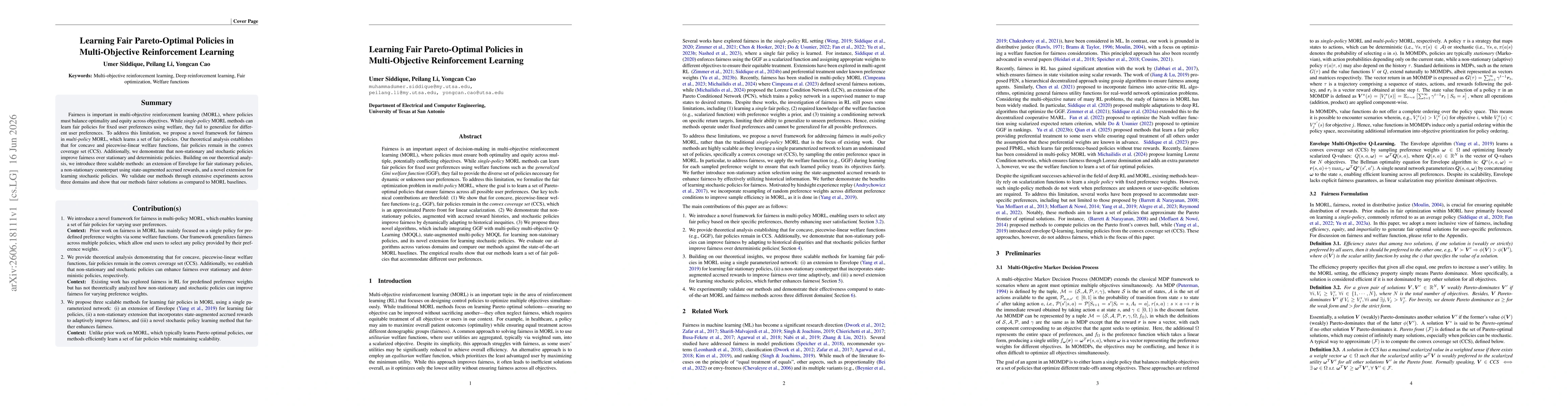 Thumbnail for Learning Fair Pareto-Optimal Policies in Multi-Objective Reinforcement Learning