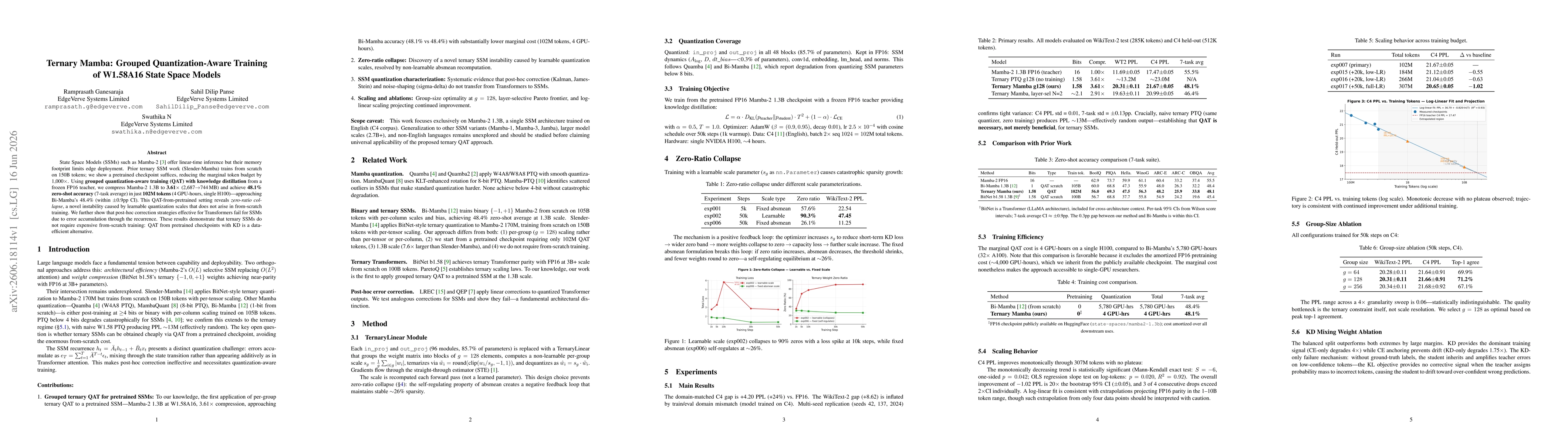 Thumbnail for Ternary Mamba: Grouped Quantization-Aware Training of W1.58A16 State Space Models