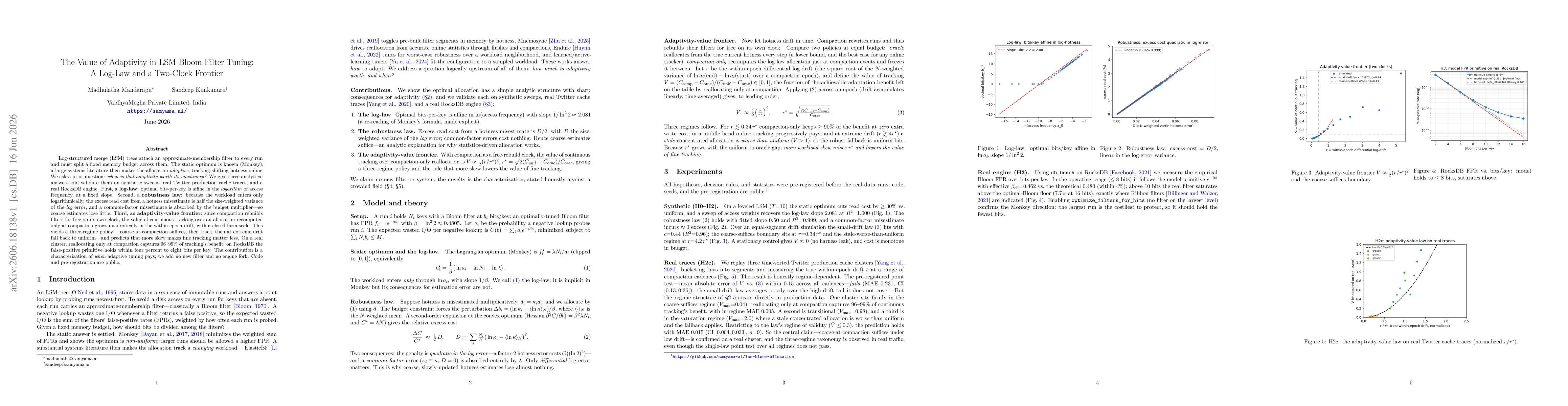 Thumbnail for The Value of Adaptivity in LSM Bloom-Filter Tuning: A Log-Law and a Two-Clock Frontier