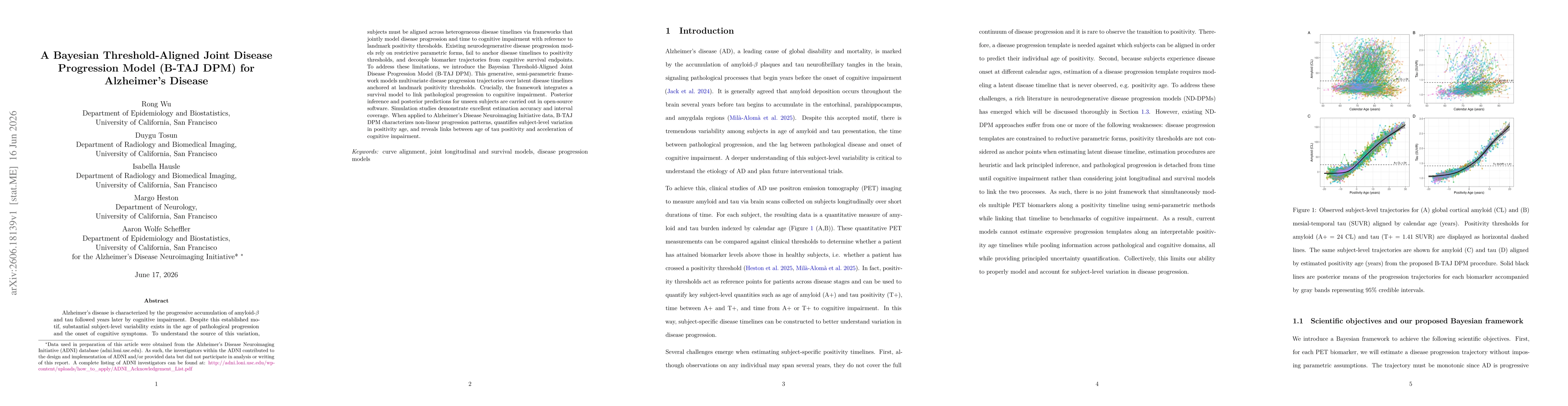 Thumbnail for Bayesian Threshold-Aligned Joint Disease Progression Modeling for Alzheimer's Disease