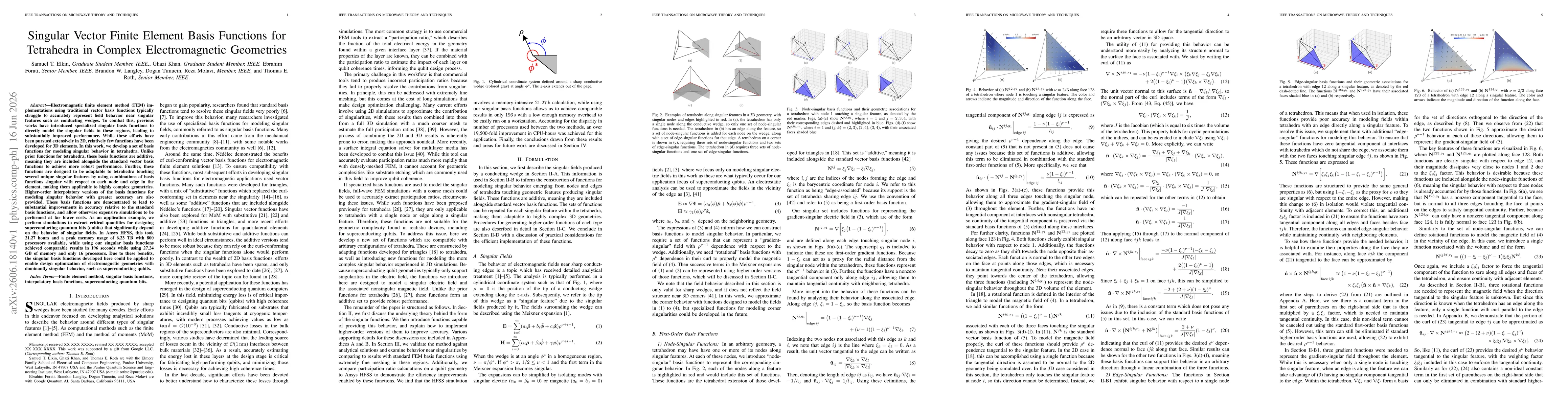 Thumbnail for Singular Vector Finite Element Basis Functions for Tetrahedra in Complex Electromagnetic Geometries
