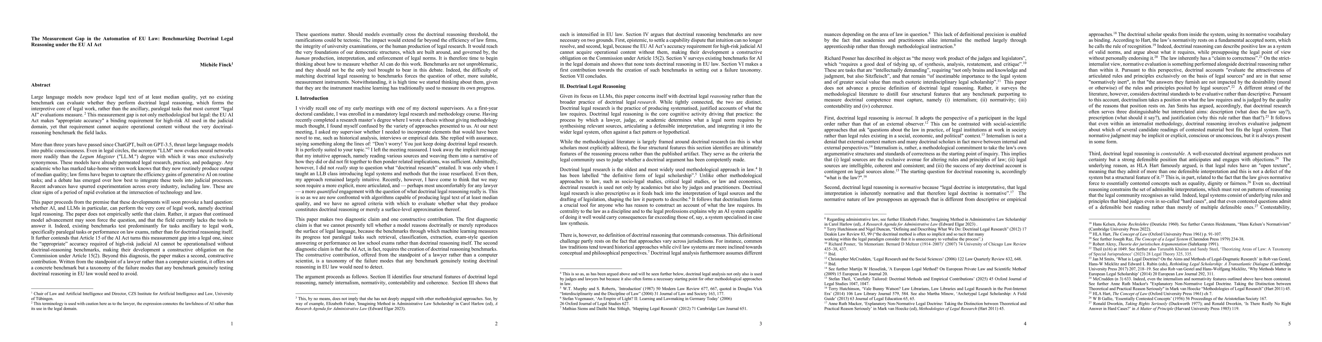 Thumbnail for The Measurement Gap in the Automation of EU Law: Benchmarking Doctrinal Legal Reasoning under the EU AI Act
