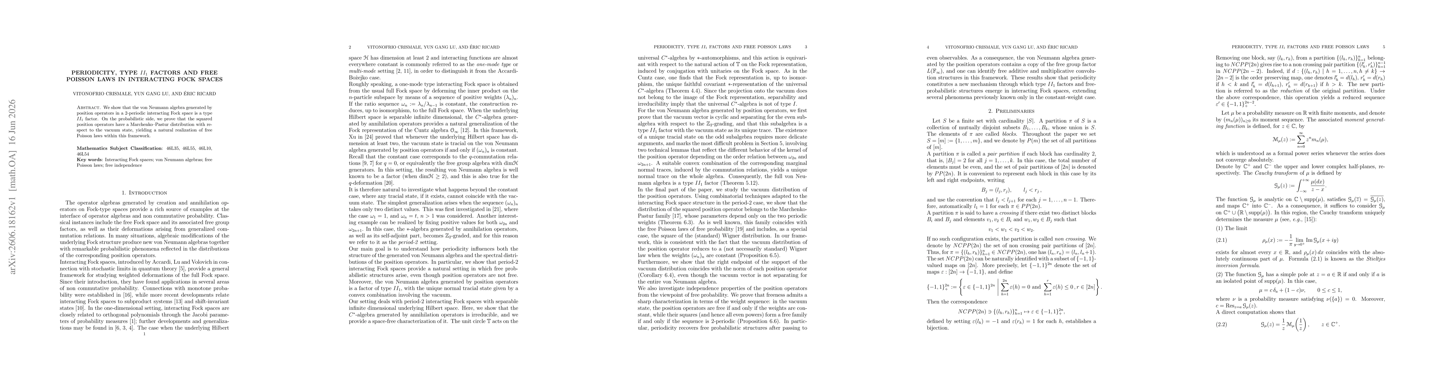 Thumbnail for Periodicity, type $II_1$ factors and free Poisson laws in interacting Fock spaces