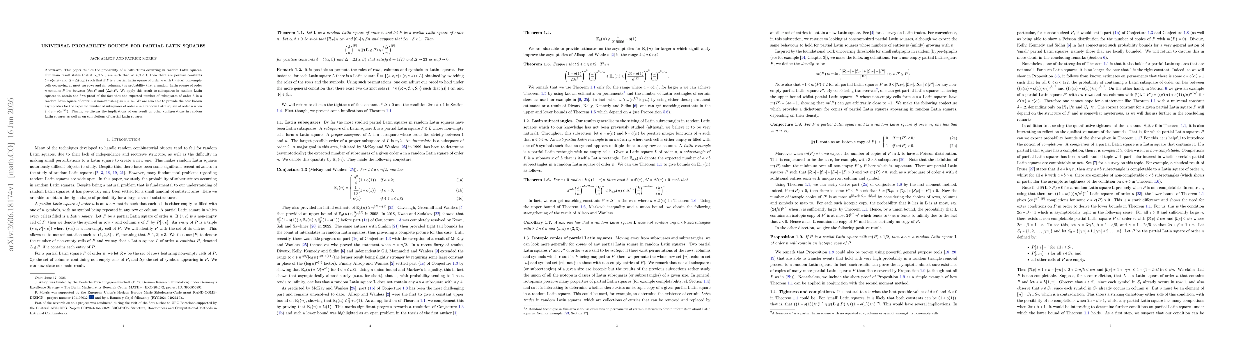 Thumbnail for Universal probability bounds for partial Latin squares
