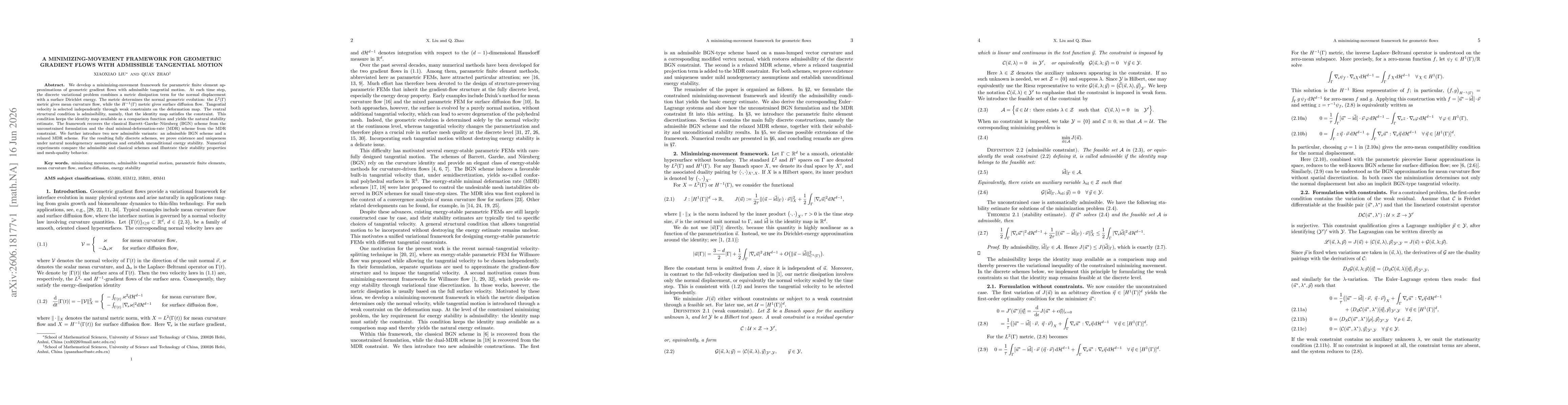 Thumbnail for A minimizing-movement framework for geometric gradient flows with admissible tangential motion