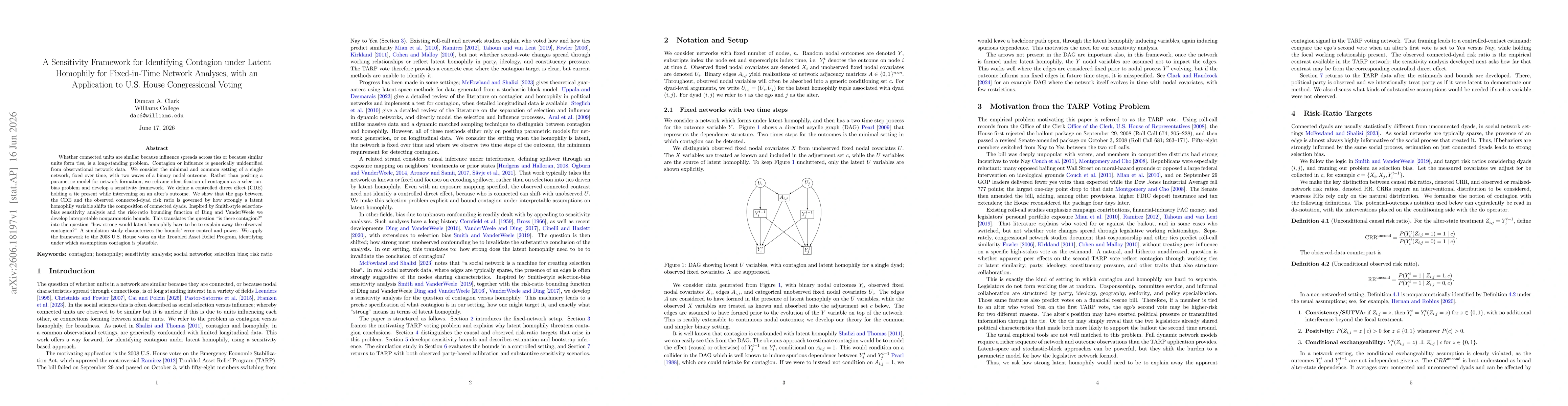 Thumbnail for A Sensitivity Framework for Identifying Contagion under Latent Homophily for Fixed-in-Time Network Analyses, with an Application to U.S. House Congressional Voting