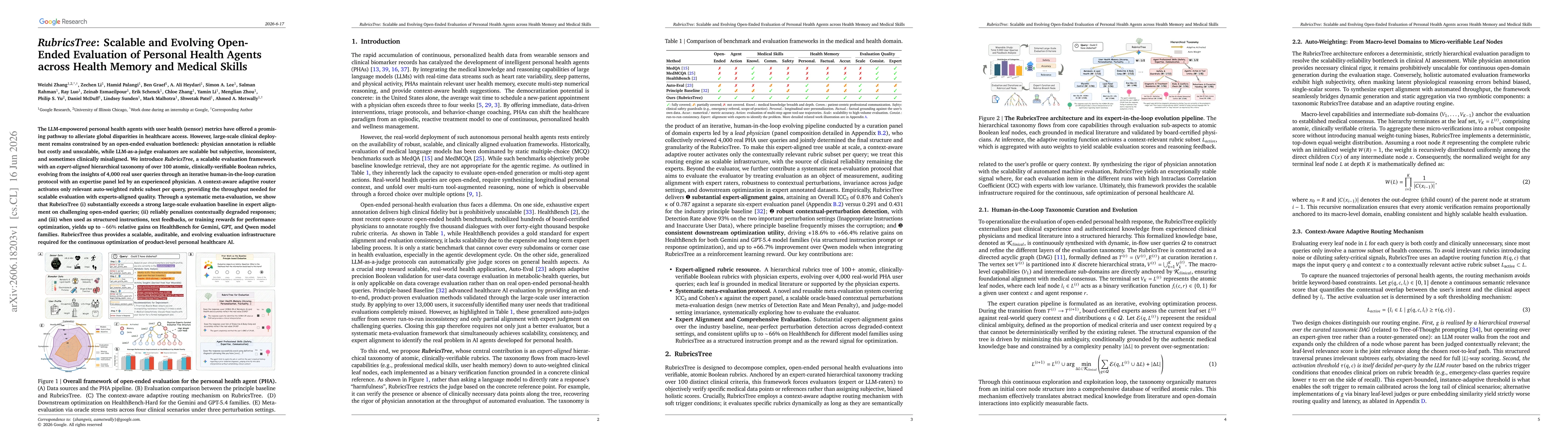 Thumbnail for RubricsTree: Scalable and Evolving Open-Ended Evaluation of Personal Health Agents across Health Memory and Medical Skills