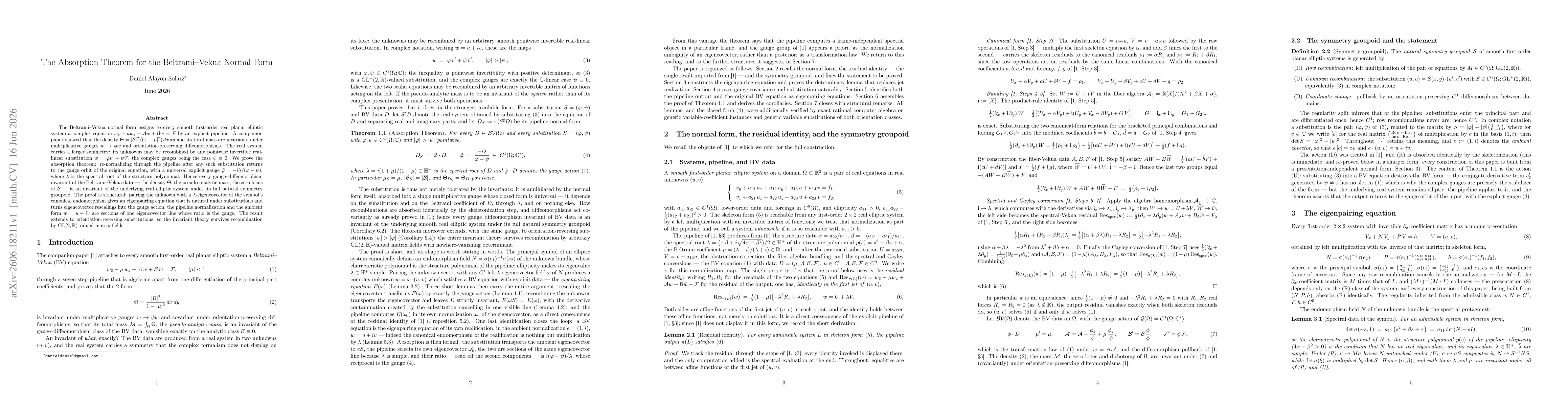 Thumbnail for The Absorption Theorem for the Beltrami-Vekua Normal Form