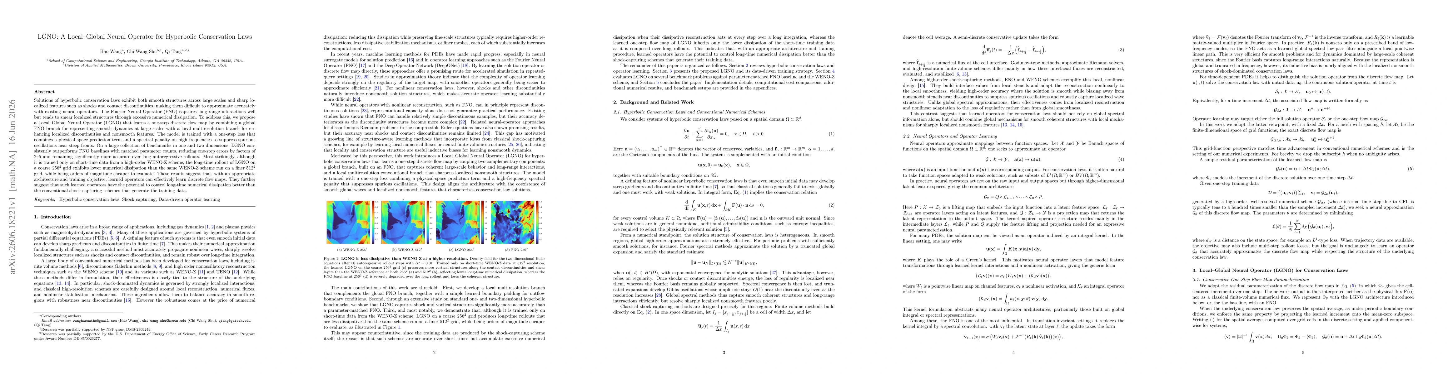 Thumbnail for LGNO: A Local-Global Neural Operator for Hyperbolic Conservation Laws