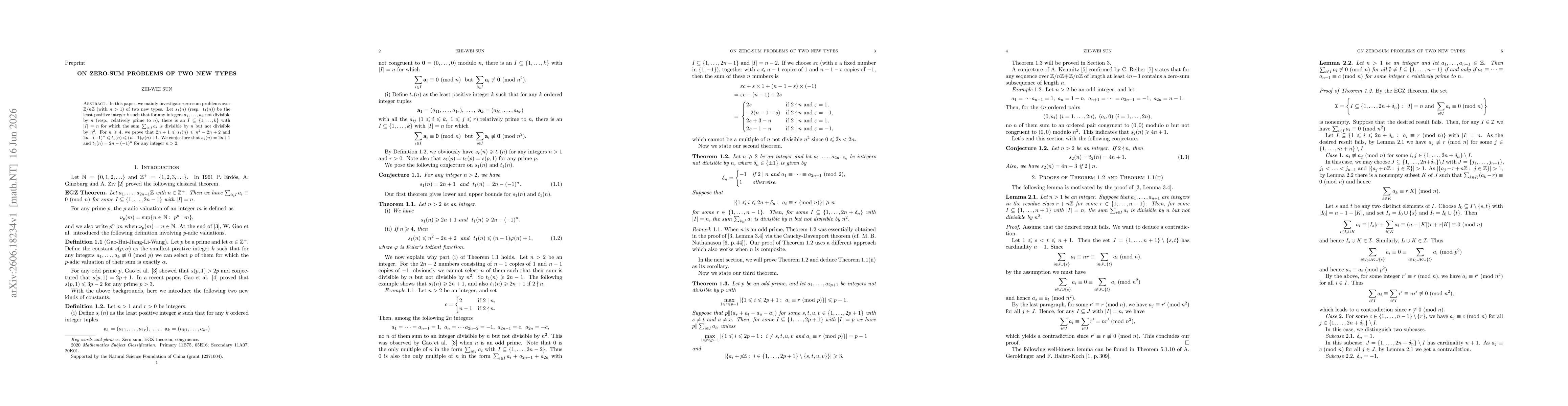 Thumbnail for On zero-sum problems of two new types