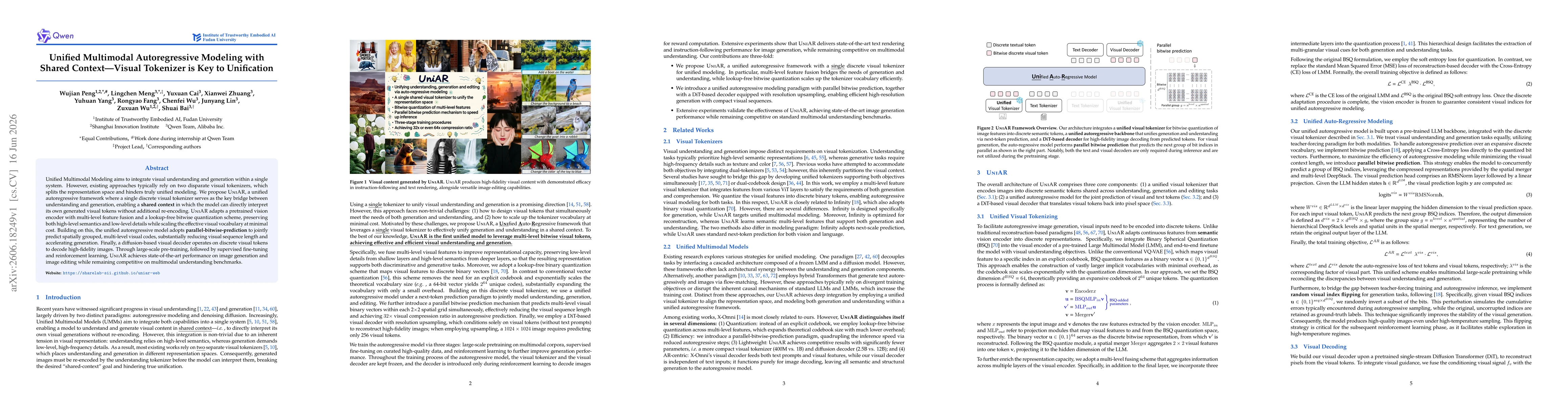 Thumbnail for Unified Multimodal Autoregressive Modeling with Shared Context-Visual Tokenizer is Key to Unification