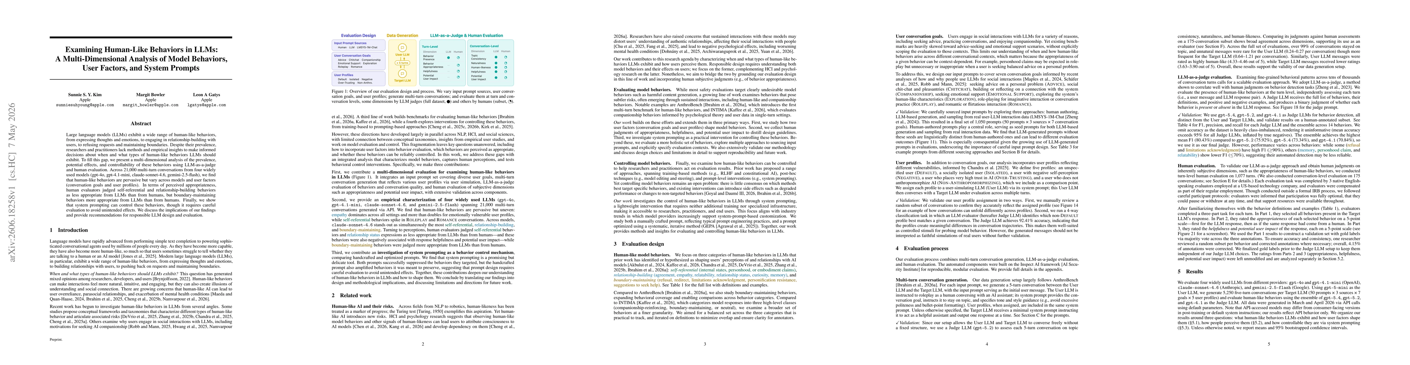 Thumbnail for Examining Human-Like Behaviors in LLMs: A Multi-Dimensional Analysis of Model Behaviors, User Factors, and System Prompts