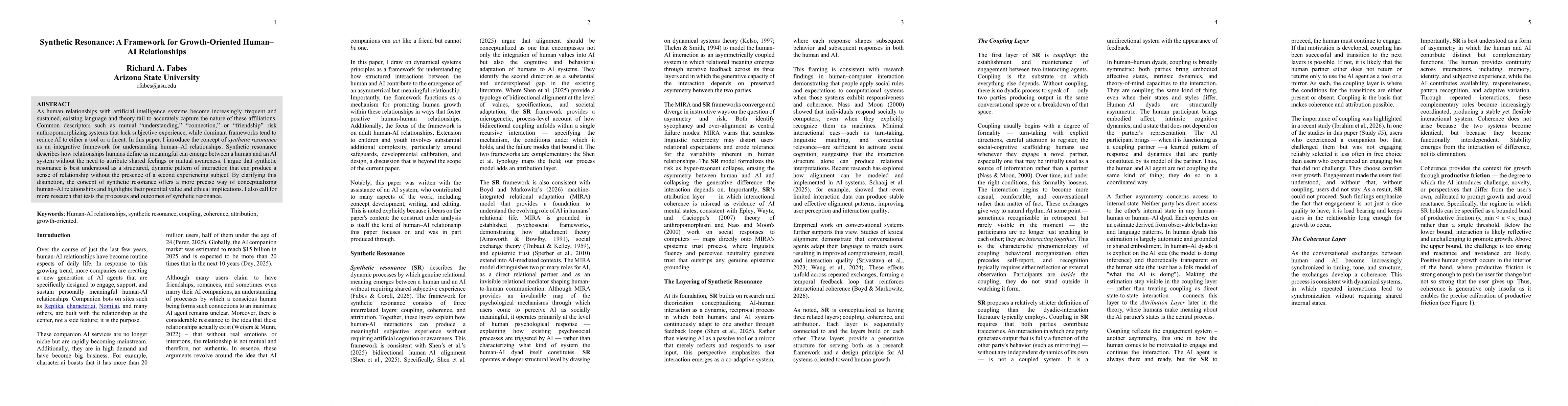Thumbnail for Synthetic Resonance: A Framework for Growth-Oriented Human-AI Relationships