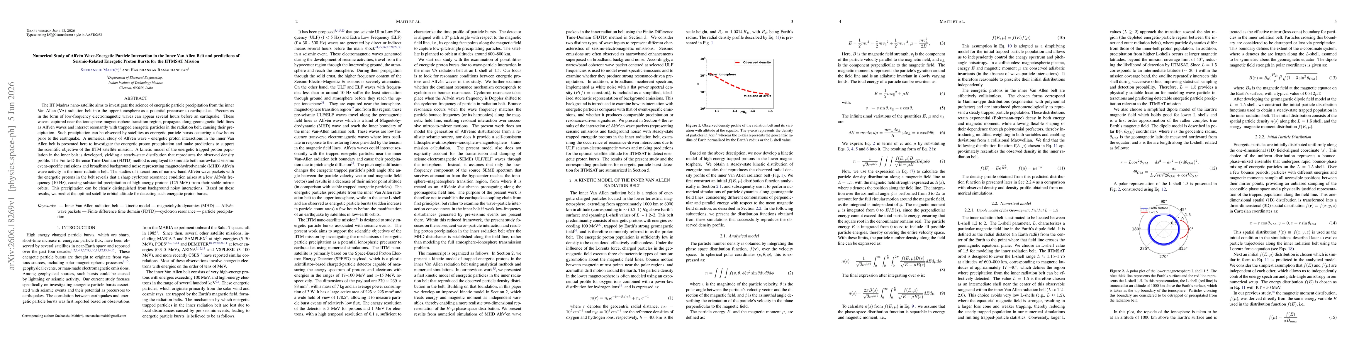 Thumbnail for Numerical Study of Alfven Wave-Energetic Particle Interaction in the Inner Van Allen Belt and predictions of Seismic-Related Energetic Proton Bursts for the IITMSAT Mission
