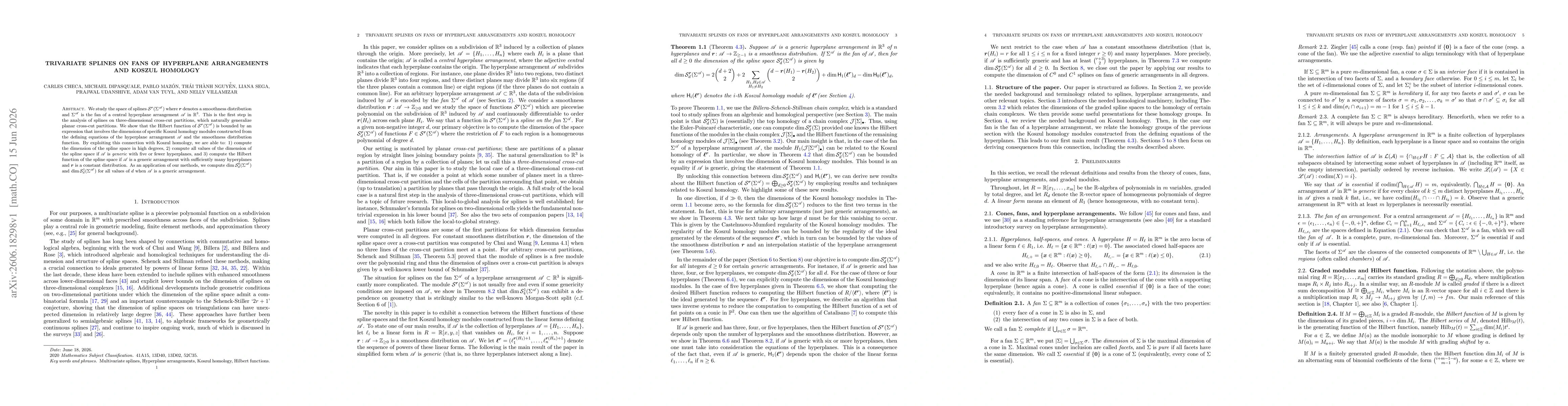 Thumbnail for Trivariate Splines on Fans of Hyperplane Arrangements and Koszul Homology