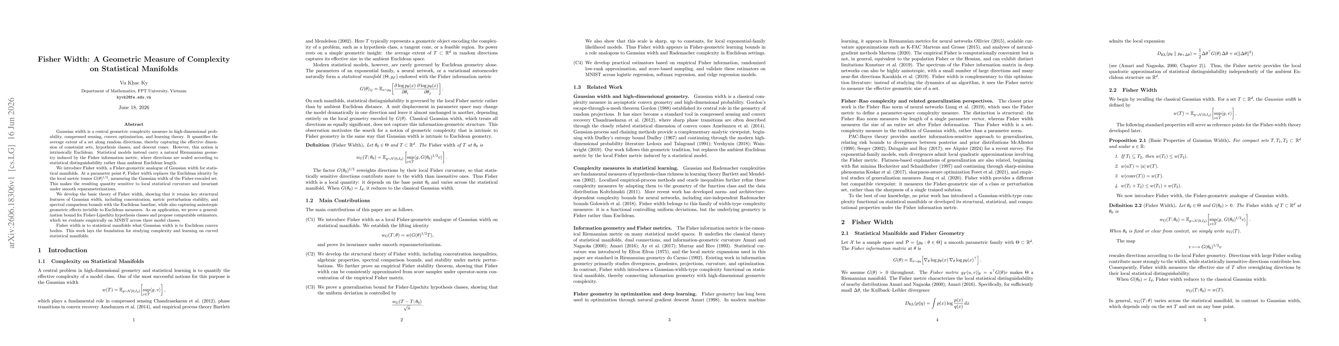 Thumbnail for Fisher Width: A Geometric Measure of Complexity on Statistical Manifolds