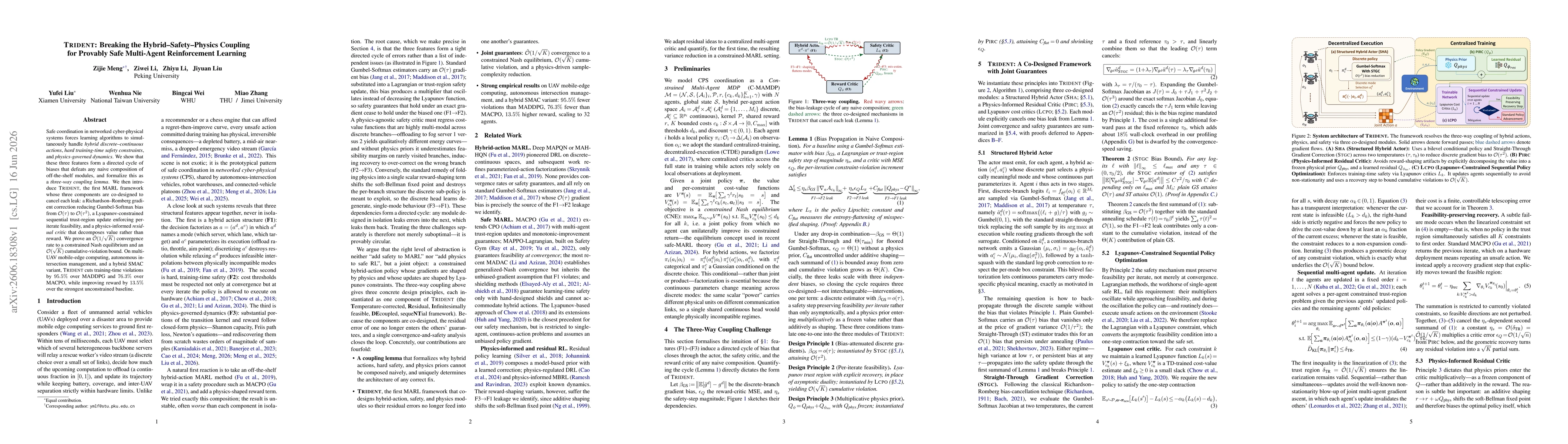 Thumbnail for TRIDENT: Breaking the Hybrid-Safety-Physics Coupling for Provably Safe Multi-Agent Reinforcement Learning