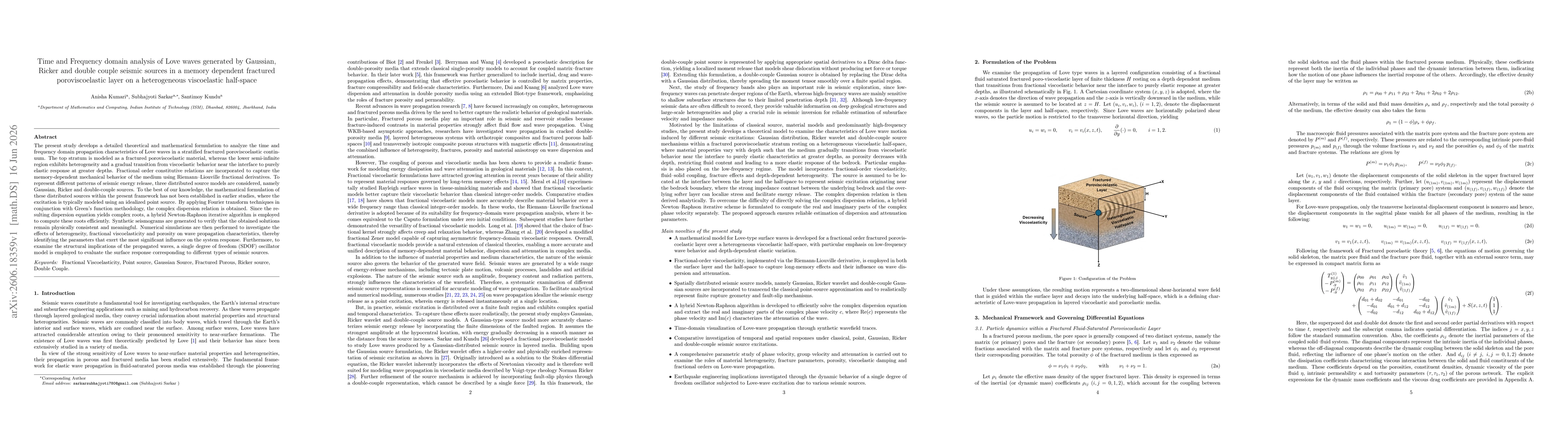 Thumbnail for Time and Frequency domain analysis of Love waves generated by Gaussian, Ricker and double couple seismic sources in a memory dependent fractured poroviscoelastic layer on a heterogeneous viscoelastic half-space