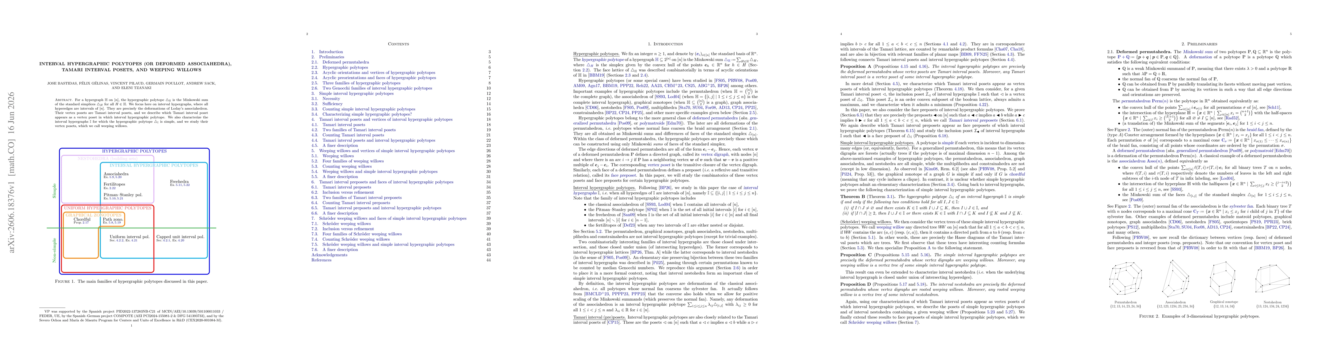 Thumbnail for Interval hypergraphic polytopes (or deformed associahedra), Tamari interval posets, and weeping willows