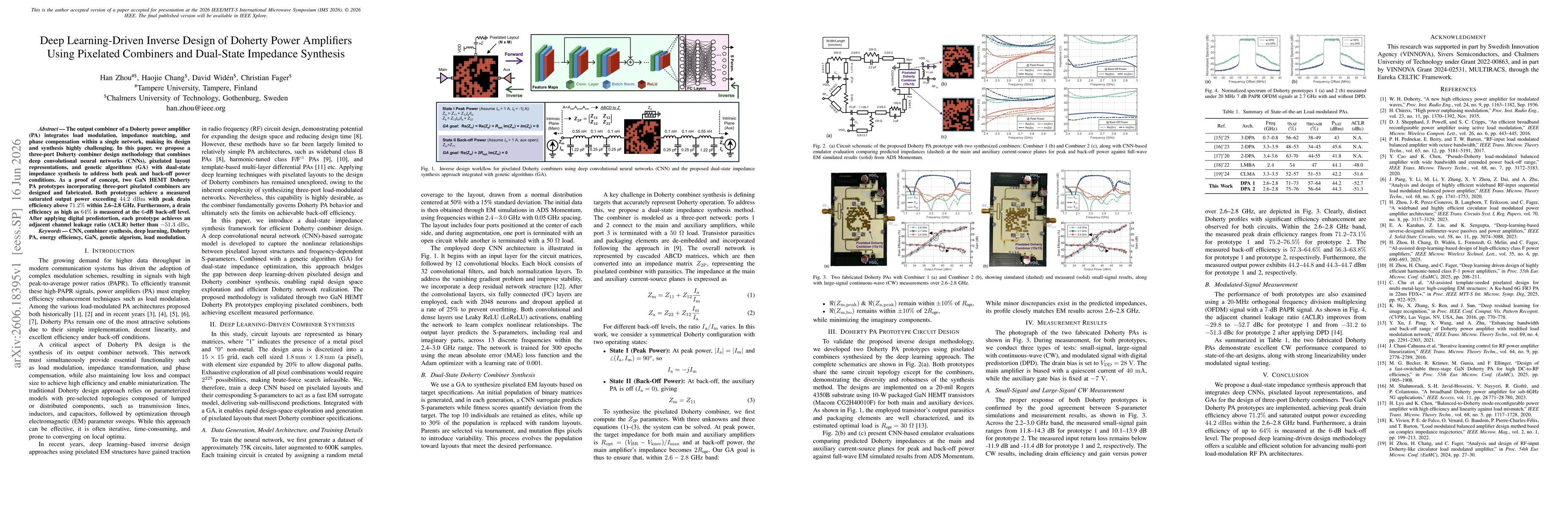 Thumbnail for Deep Learning-Driven Inverse Design of Doherty Power Amplifiers Using Pixelated Combiners and Dual-State Impedance Synthesis