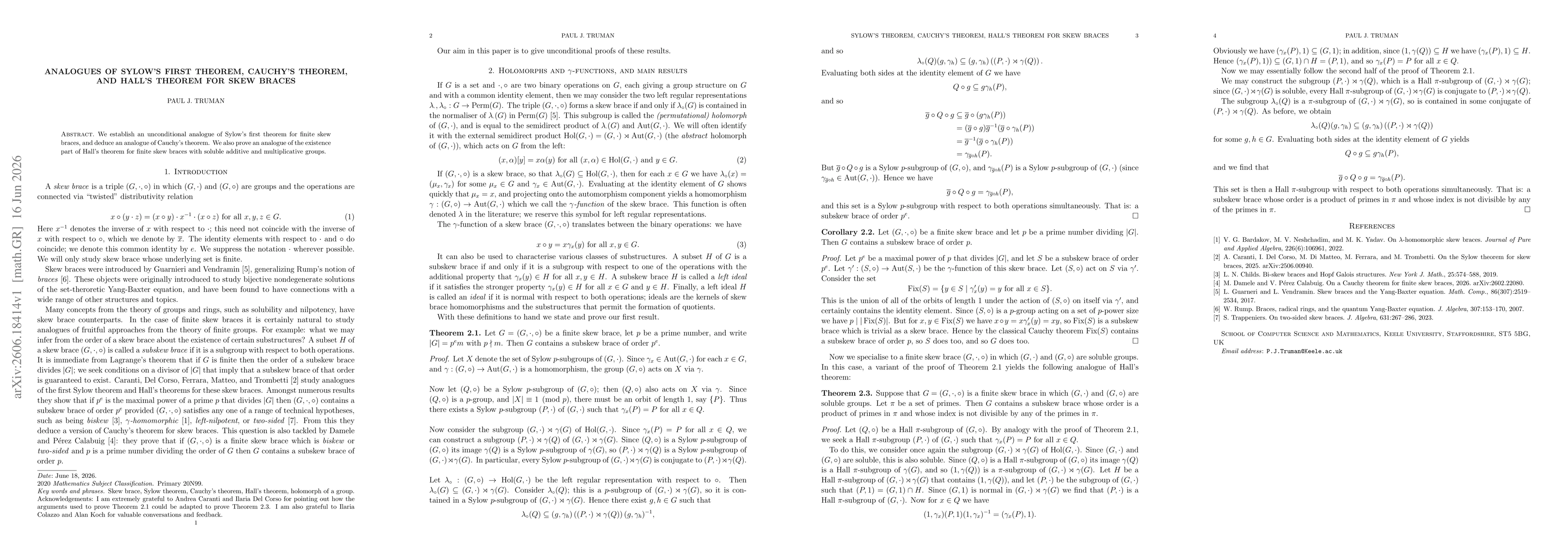 Thumbnail for Analogues of Sylow's first theorem, Cauchy's theorem, and Hall's theorem for skew braces