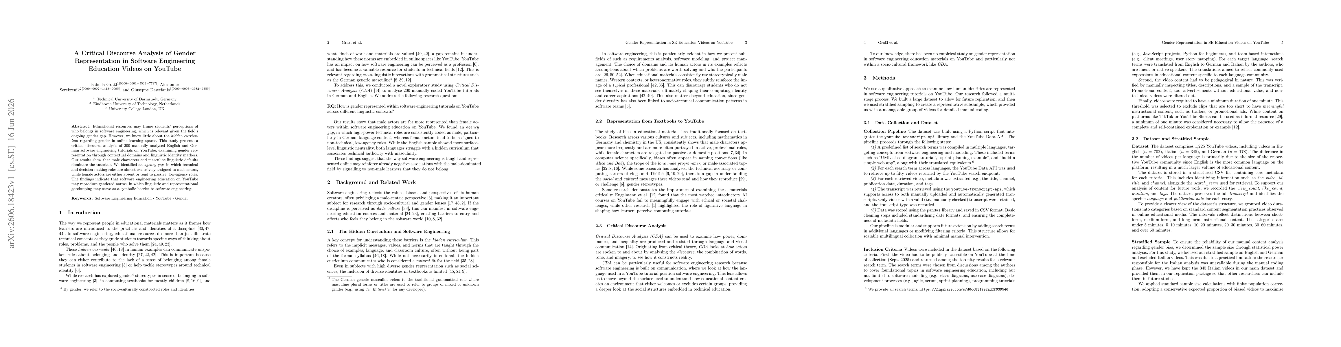 Thumbnail for A Critical Discourse Analysis of Gender Representation in Software Engineering Education Videos on YouTube