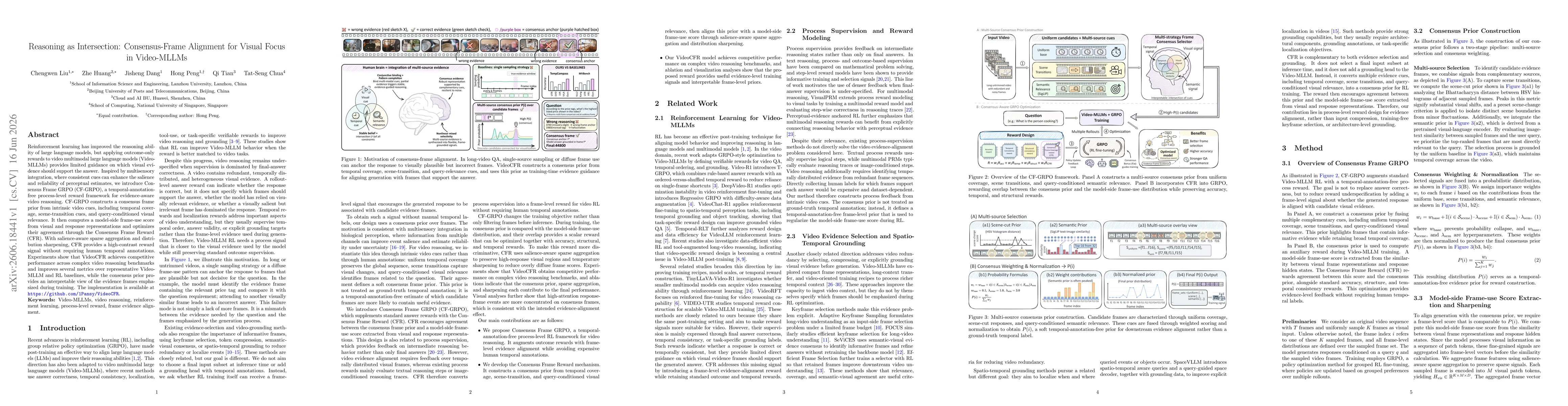 Thumbnail for Reasoning as Intersection: Consensus-Frame Alignment for Visual Focus in Video-MLLMs