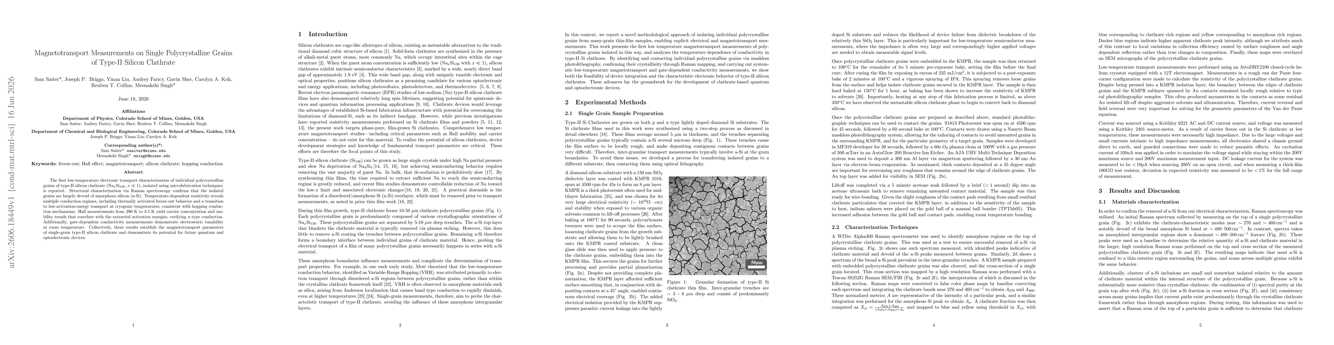 Thumbnail for Magnetotransport Measurements on Isolated Polycrystalline Grains of Type-II Silicon Clathrate