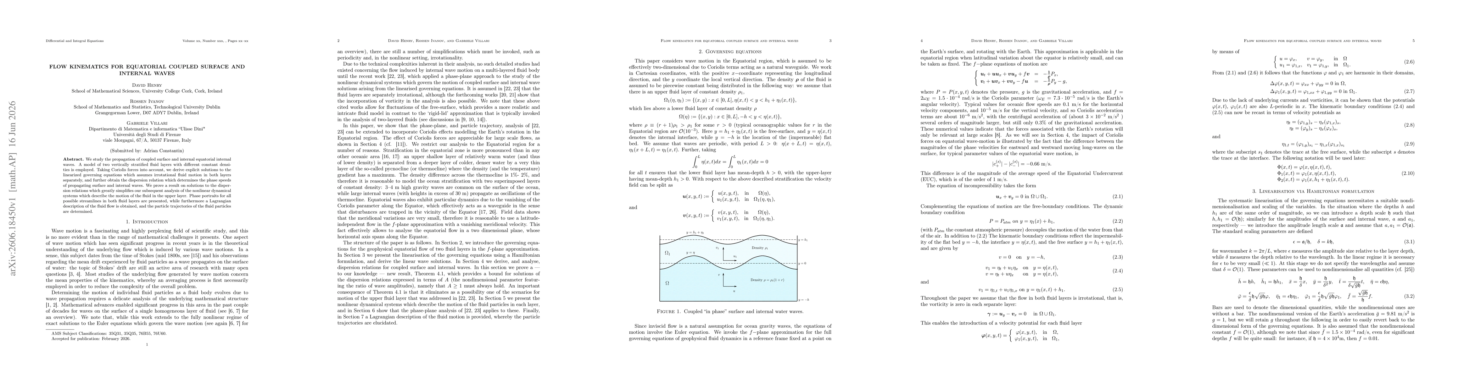 Thumbnail for Flow kinematics for equatorial coupled surface and internal waves