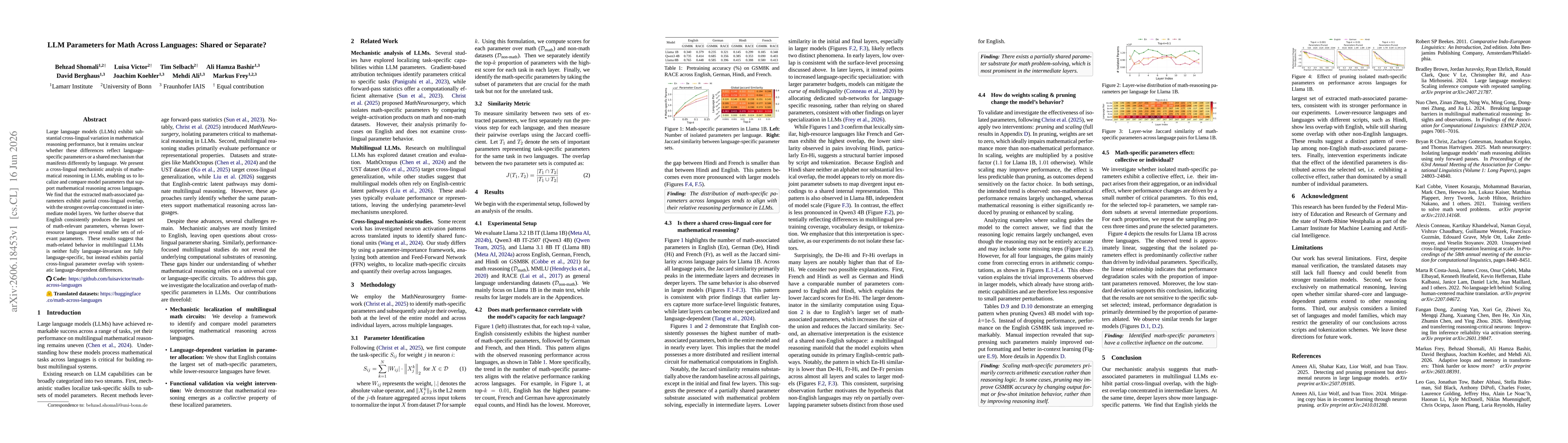 Thumbnail for LLM Parameters for Math Across Languages: Shared or Separate?
