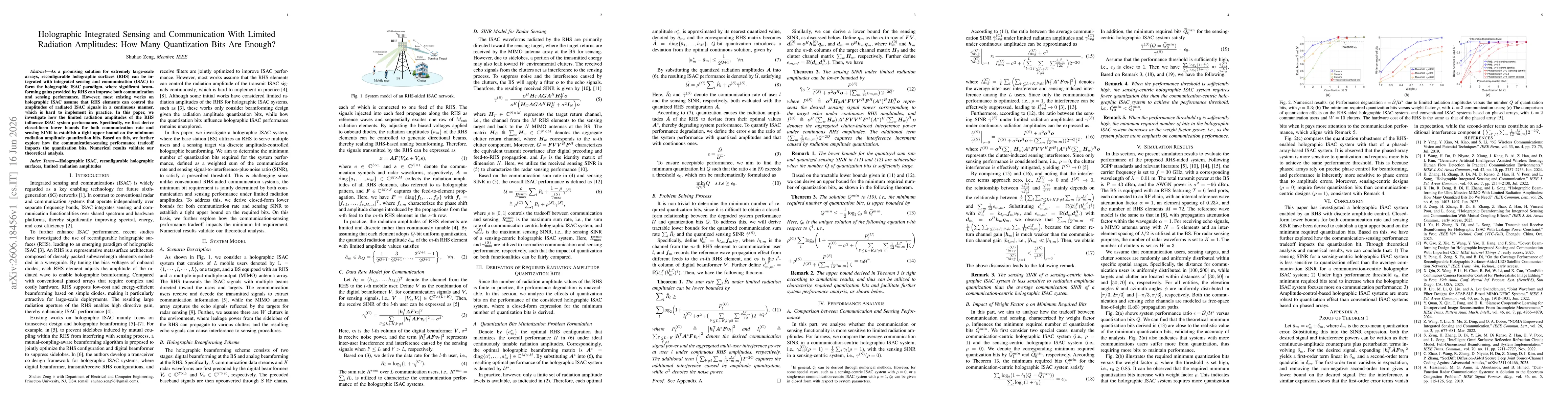 Thumbnail for Holographic Integrated Sensing and Communication With Limited Radiation Amplitudes: How Many Quantization Bits Are Enough?