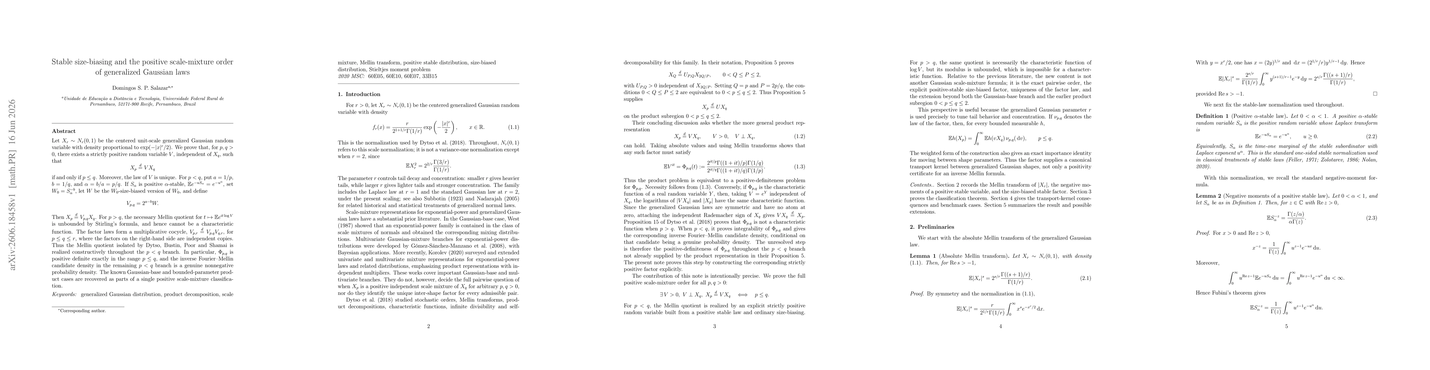 Thumbnail for Stable size-biasing and the positive scale-mixture order of generalized Gaussian laws