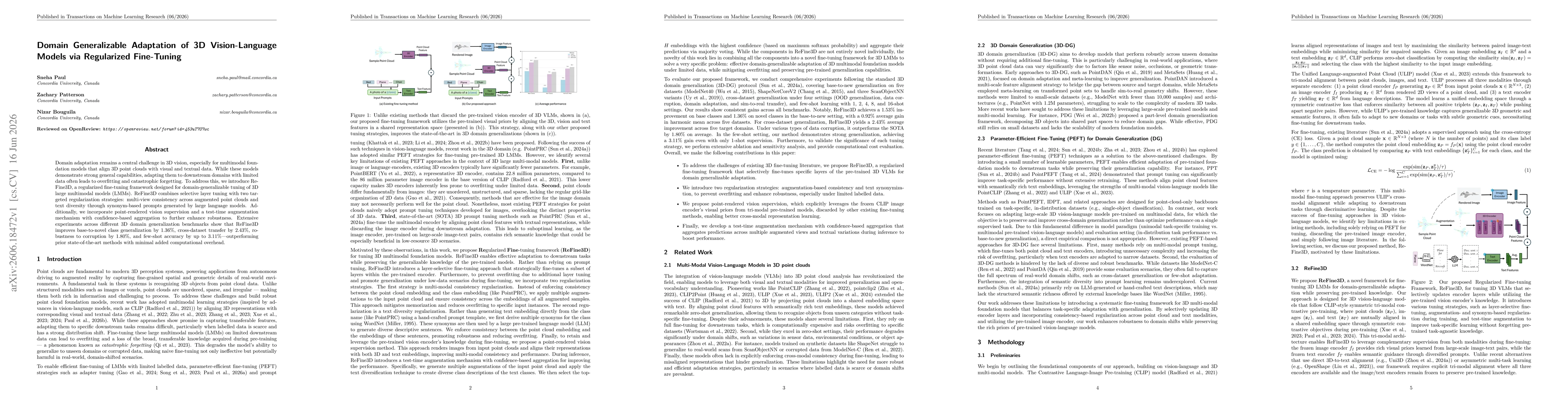 Thumbnail for Domain Generalizable Adaptation of 3D Vision-Language Models via Regularized Fine-Tuning