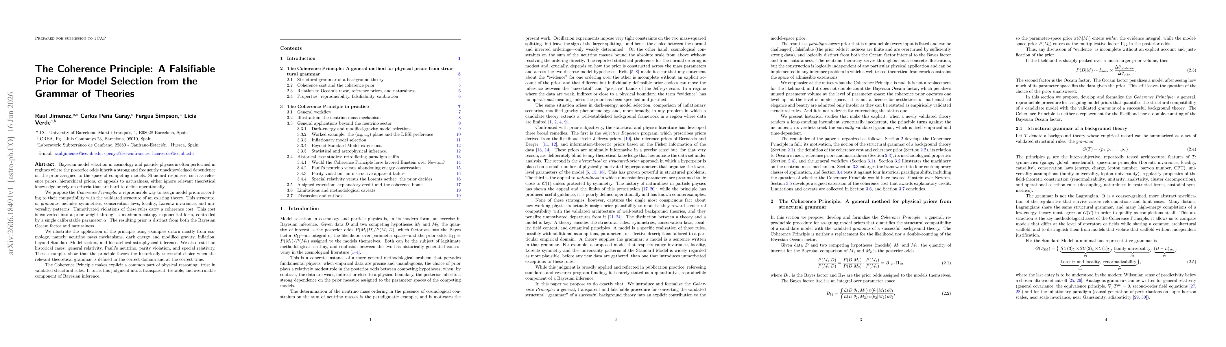 Thumbnail for The Coherence Principle: A Falsifiable Prior for Model Selection from the Grammar of Theories