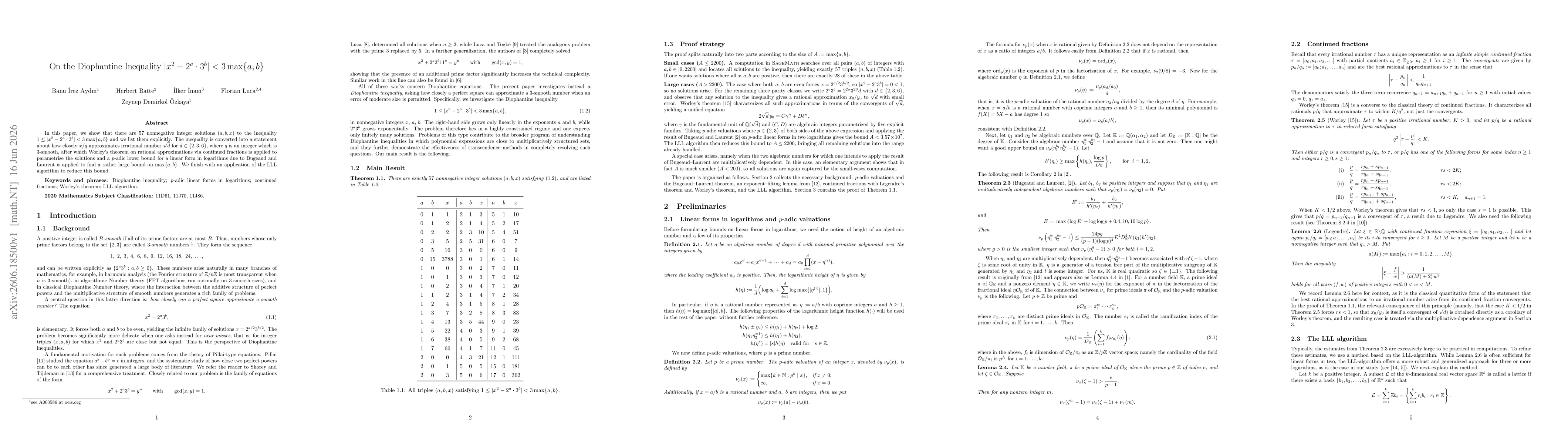 Thumbnail for On the Diophantine Inequality $\lvert x^{2} - 2^{a}\cdot 3^{b}\rvert < 3\max\{a,b\}$
