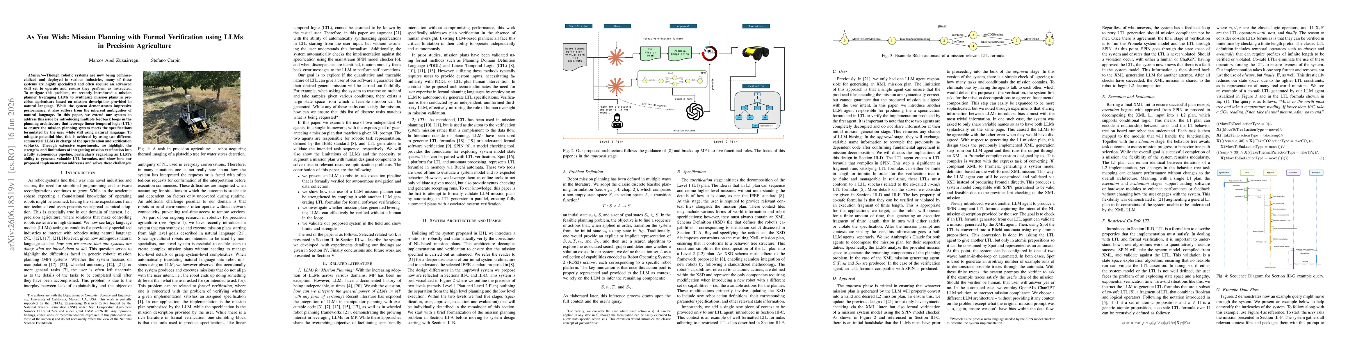Thumbnail for As You Wish: Mission Planning with Formal Verification using LLMs in Precision Agriculture