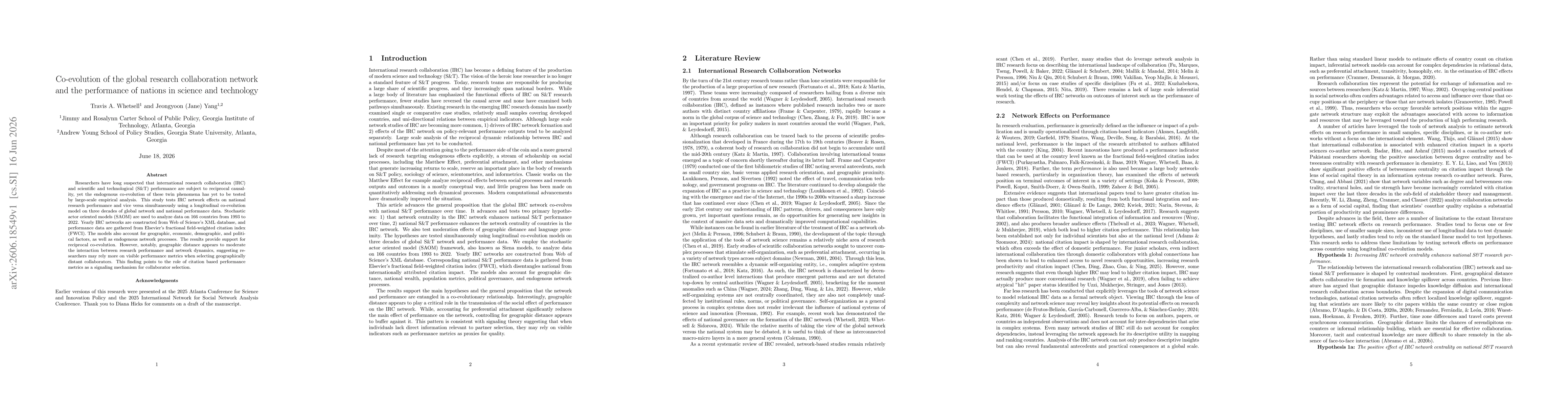 Thumbnail for Co-evolution of the global research collaboration network and the performance of nations in science and technology