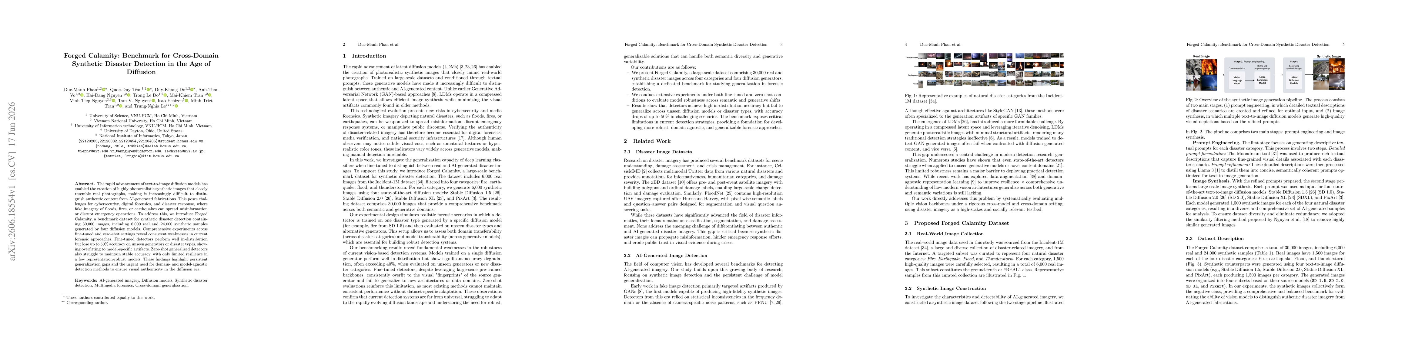 Thumbnail for Forged Calamity: Benchmark for Cross-Domain Synthetic Disaster Detection in the Age of Diffusion