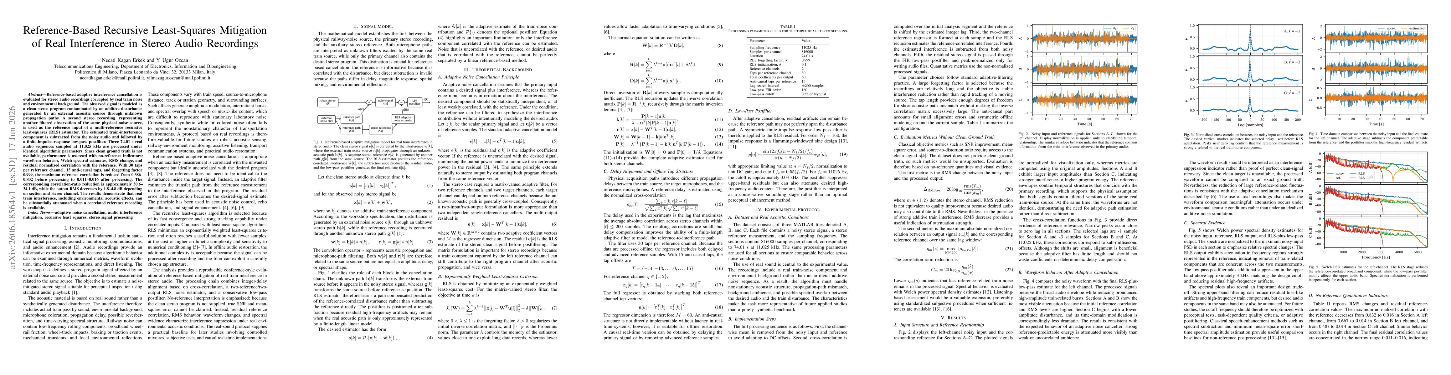 Thumbnail for Reference-Based Recursive Least-Squares Mitigation of Real Interference in Stereo Audio Recordings