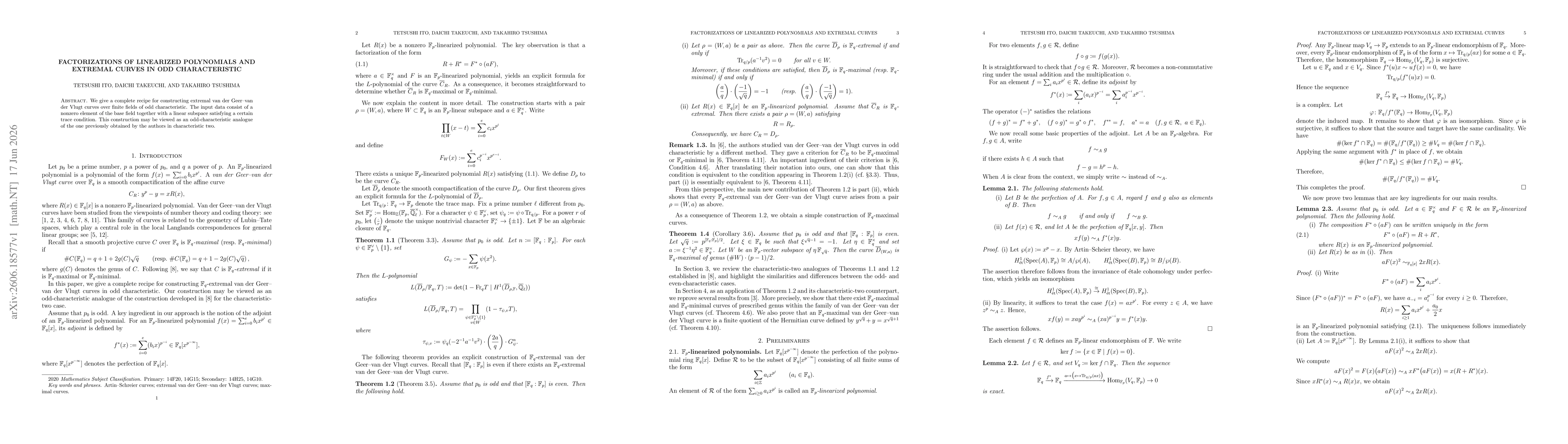 Thumbnail for Factorizations of linearized polynomials and extremal curves in odd characteristic