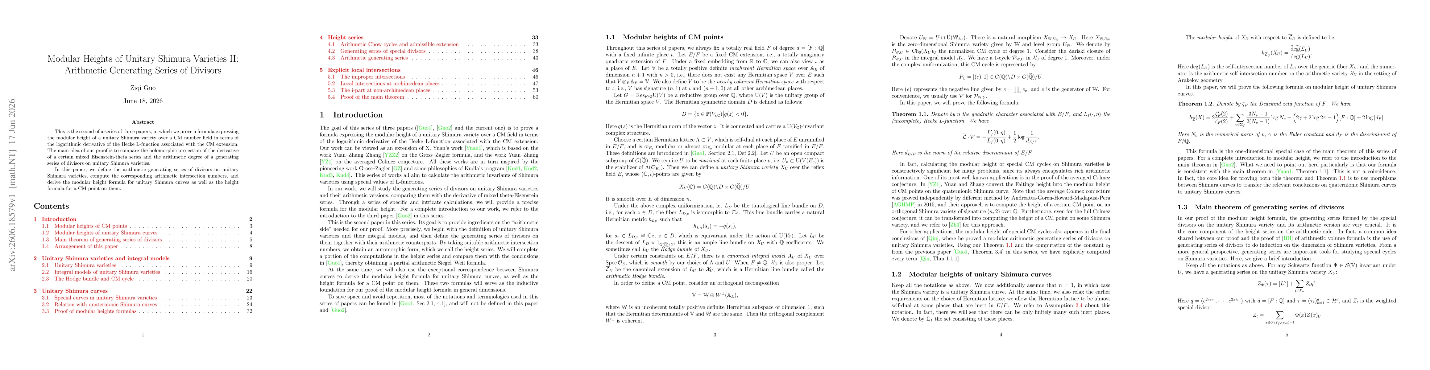 Thumbnail for Modular Heights of Unitary Shimura Varieties II: Arithmetic Generating Series of Divisors